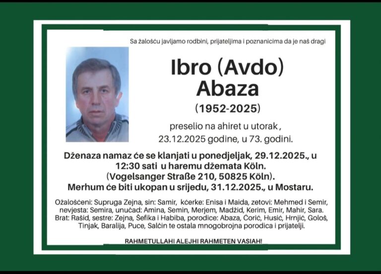 Naslijeđe i doprinos – Ibro Abaza, jedan od osnivača džemata Köln 1952 – 2025